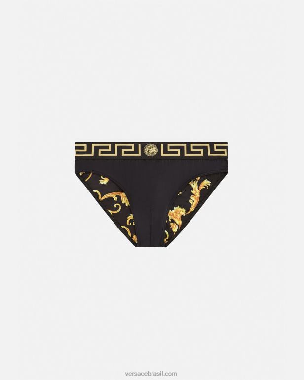 roupas íntimas e moda praia P2TX1815 Versace cueca de banho Greca Border preto homens