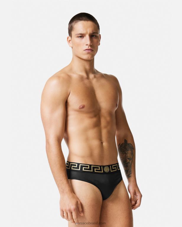 roupas íntimas e moda praia P2TX1815 Versace cueca de banho Greca Border preto homens