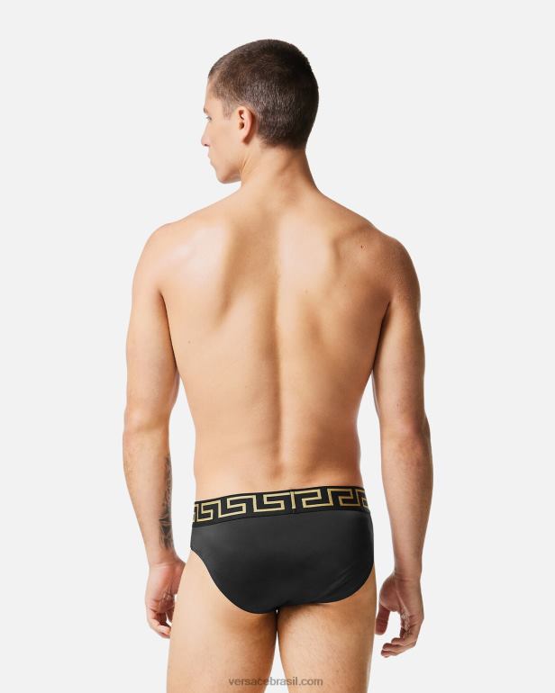 roupas íntimas e moda praia P2TX1815 Versace cueca de banho Greca Border preto homens