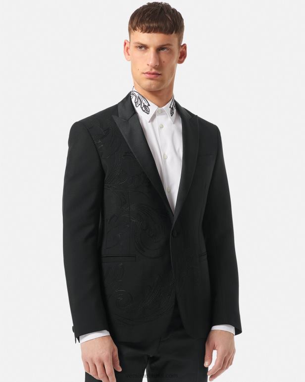 roupas P2TX1262 Versace blazer formal bordado barroco preto homens