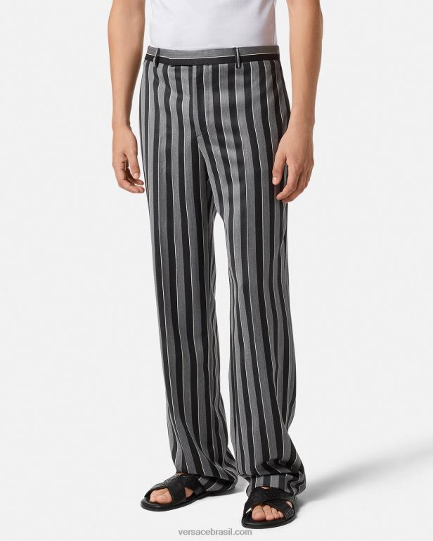 roupas P2TX1269 Versace calças de lã listradas cinza homens