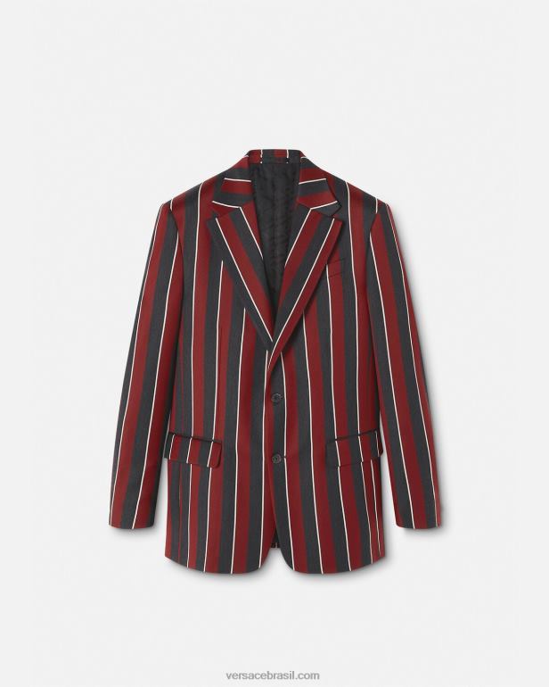 roupas P2TX1271 Versace blazer listrado com abotoamento único vermelho e cinza homens