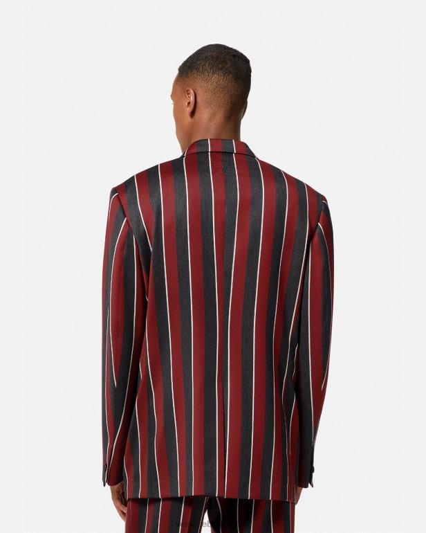 roupas P2TX1271 Versace blazer listrado com abotoamento único vermelho e cinza homens
