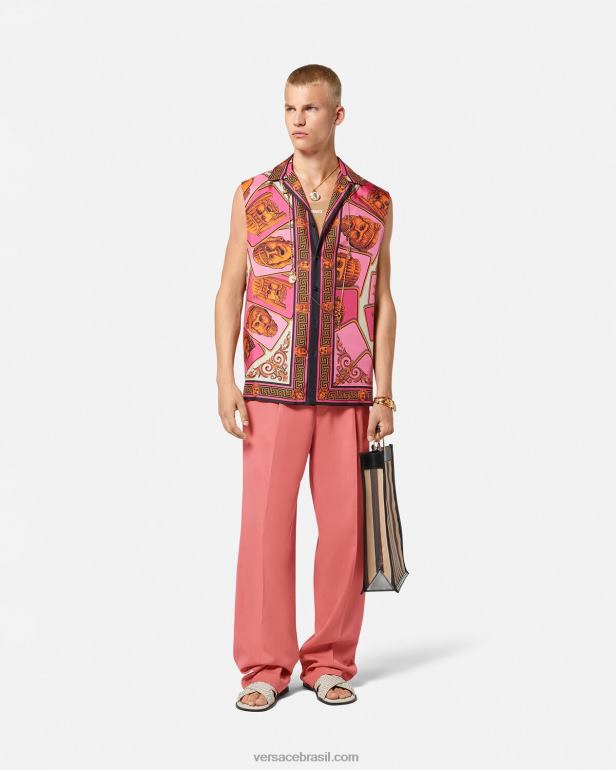 roupas P2TX1274 Versace calças formais de perna larga rosa homens
