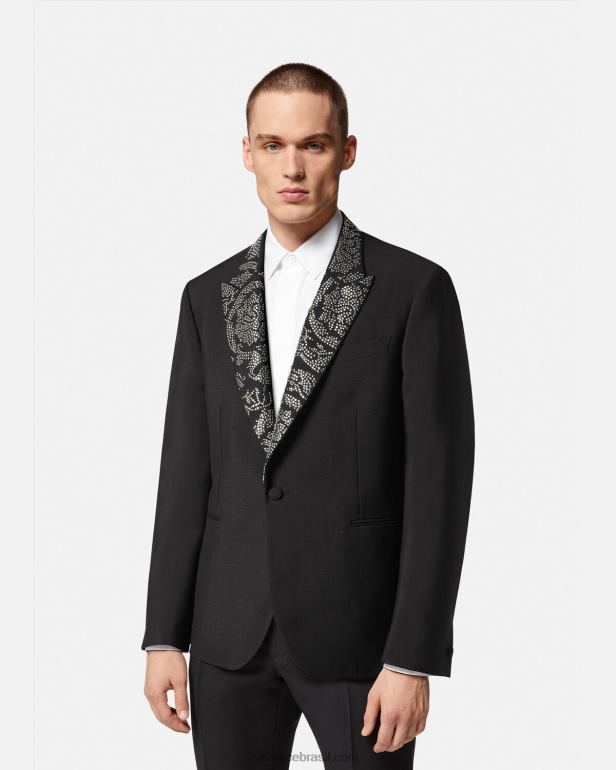 roupas P2TX1275 Versace blazer silhueta barroco com tachas preto homens