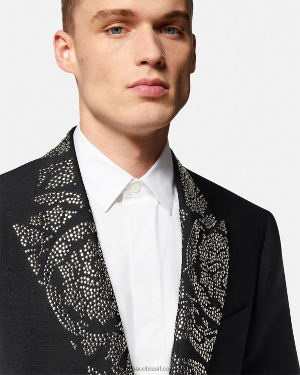 roupas P2TX1275 Versace blazer silhueta barroco com tachas preto homens