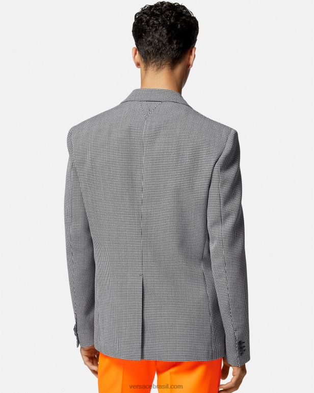 roupas P2TX1278 Versace blazer houndstooth com logotipo do time do colégio Preto branco homens
