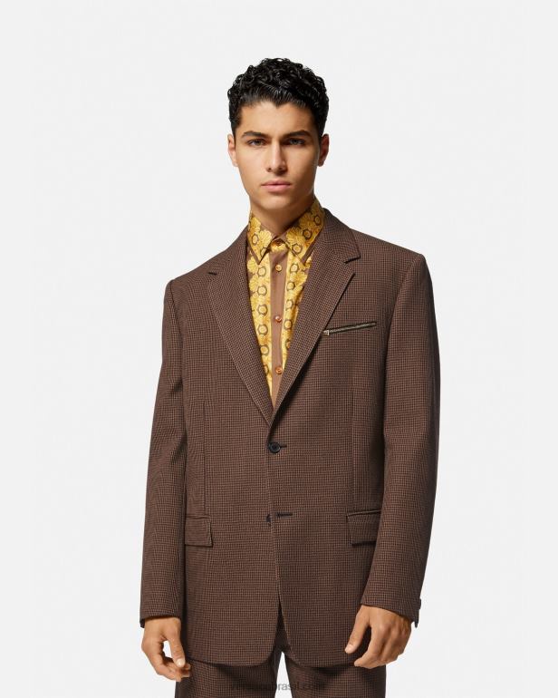 roupas P2TX1279 Versace blazer houndstooth barocco 660 marrom e dourado homens