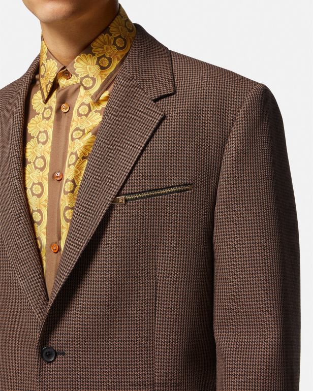 roupas P2TX1279 Versace blazer houndstooth barocco 660 marrom e dourado homens