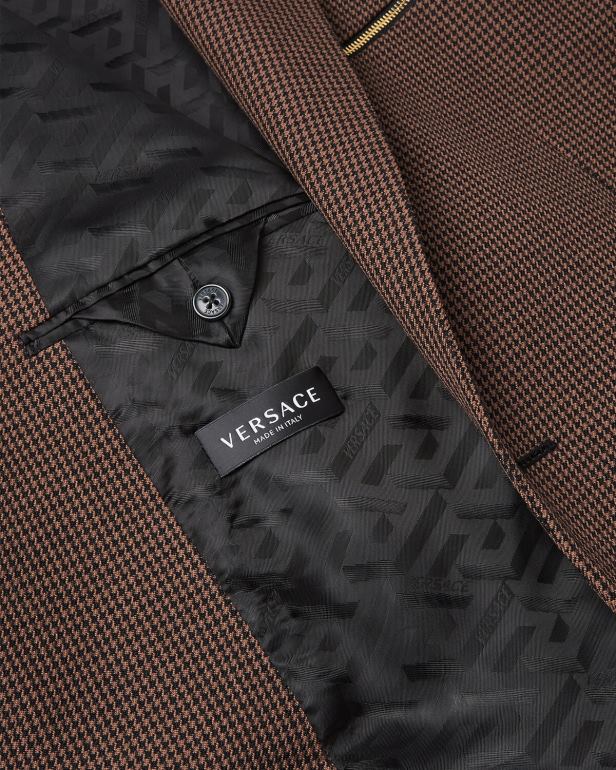 roupas P2TX1279 Versace blazer houndstooth barocco 660 marrom e dourado homens