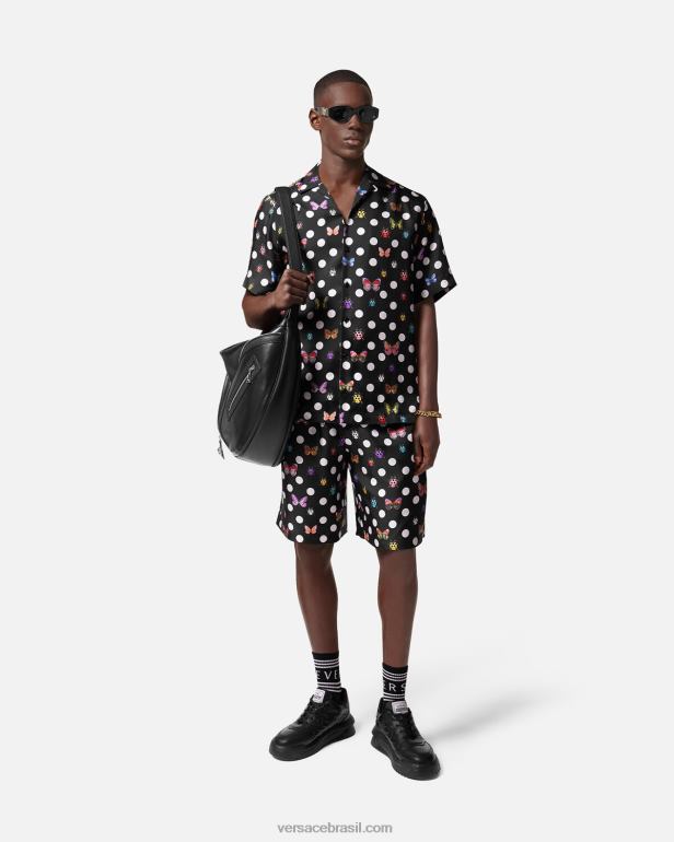 roupas P2TX1432 Versace shorts de seda com borboletas Uma cor homens