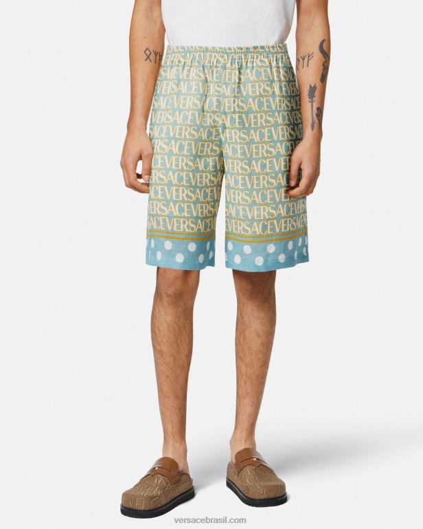 roupas P2TX1439 Versace shorts de linho imprimir homens