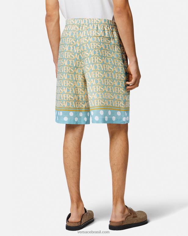 roupas P2TX1439 Versace shorts de linho imprimir homens