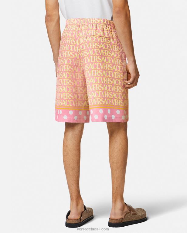 roupas P2TX1440 Versace shorts de mistura de algodão imprimir homens