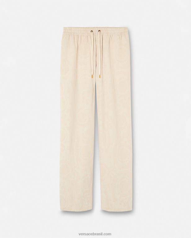 roupas P2TX1442 Versace calça cambraia silhueta barroco bege homens