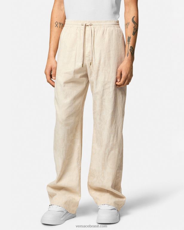 roupas P2TX1442 Versace calça cambraia silhueta barroco bege homens