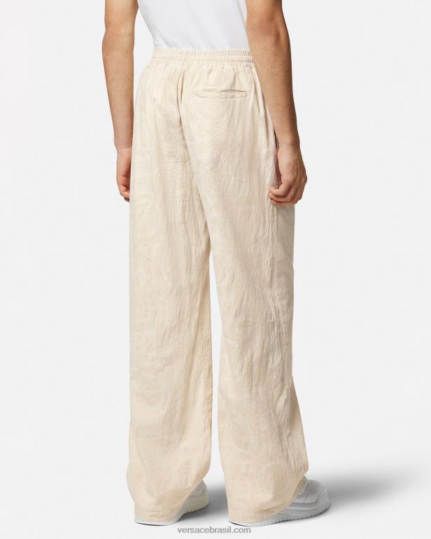 roupas P2TX1442 Versace calça cambraia silhueta barroco bege homens