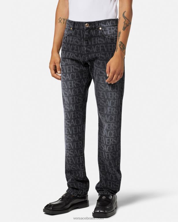 roupas P2TX1446 Versace calça jeans preto e estampado homens