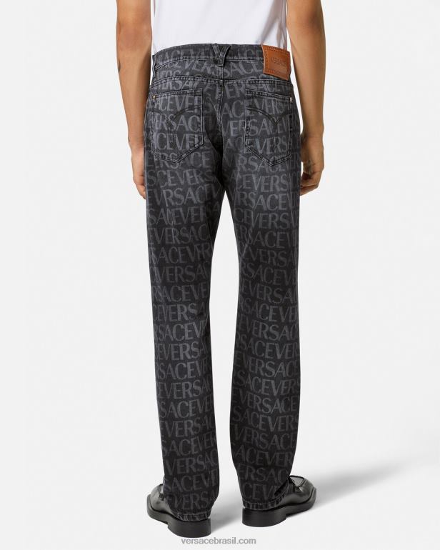 roupas P2TX1446 Versace calça jeans preto e estampado homens