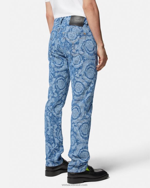 roupas P2TX1448 Versace calça jeans silhueta barroco azul e estampado homens