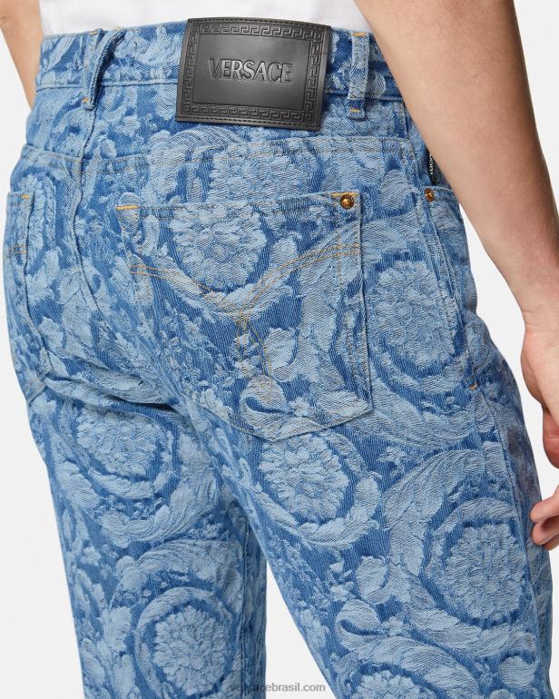 roupas P2TX1448 Versace calça jeans silhueta barroco azul e estampado homens