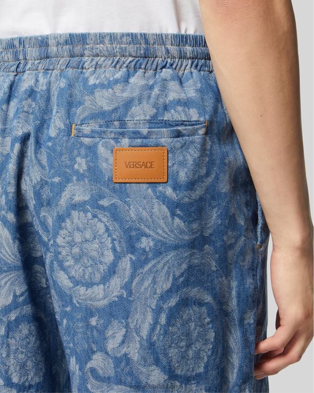 roupas P2TX1449 Versace short jeans silhueta barroco azul e estampado homens