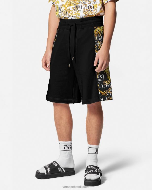 roupas P2TX2422 Versace shorts de moletom de alta costura com logotipo ouro Preto homens