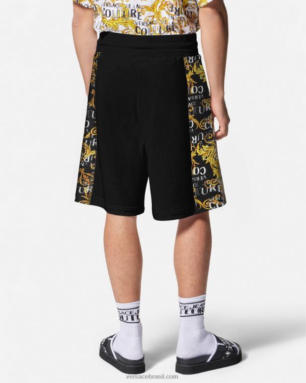 roupas P2TX2422 Versace shorts de moletom de alta costura com logotipo ouro Preto homens
