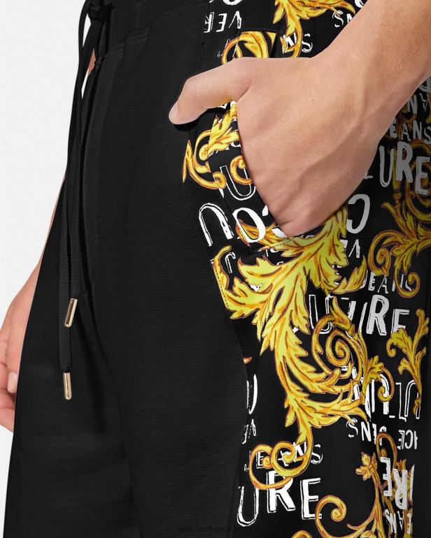 roupas P2TX2422 Versace shorts de moletom de alta costura com logotipo ouro Preto homens