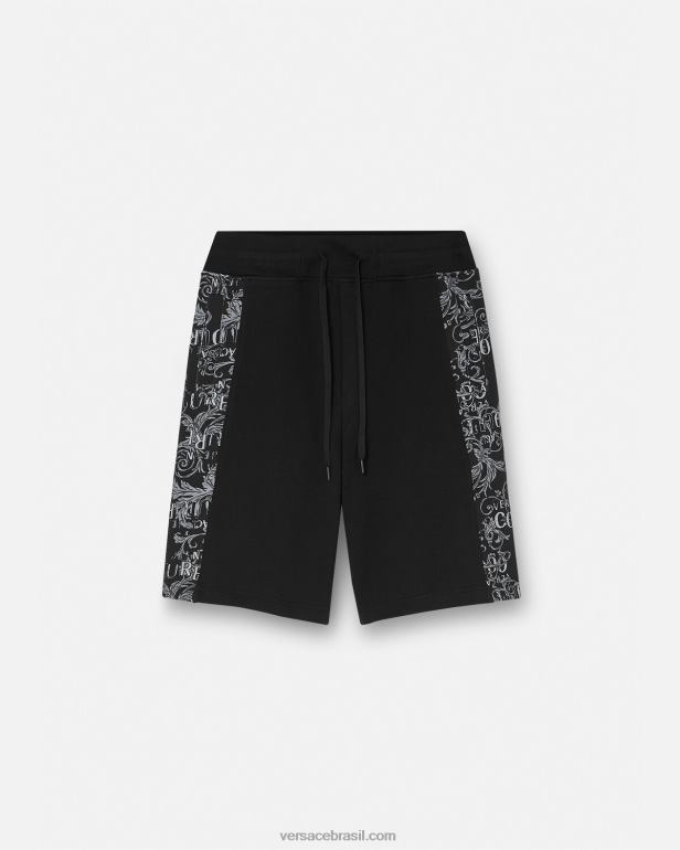 roupas P2TX2423 Versace shorts de moletom de alta costura com logotipo preto homens