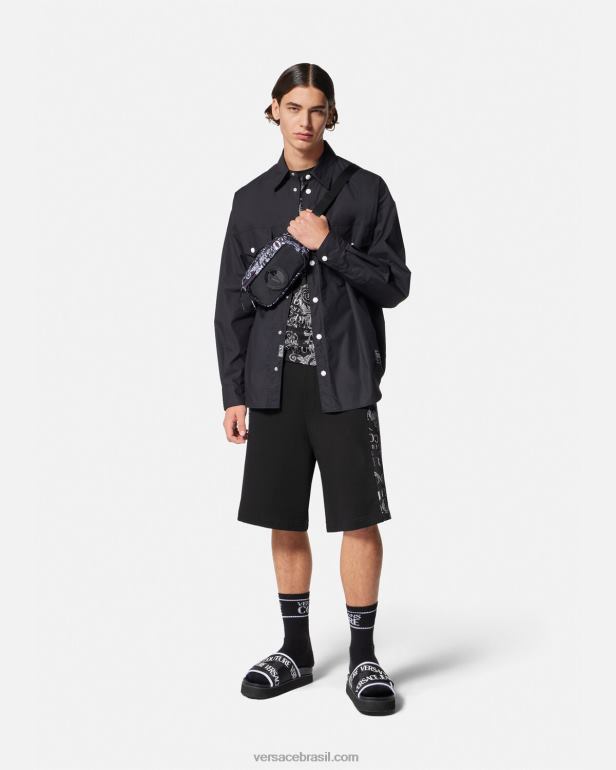 roupas P2TX2423 Versace shorts de moletom de alta costura com logotipo preto homens