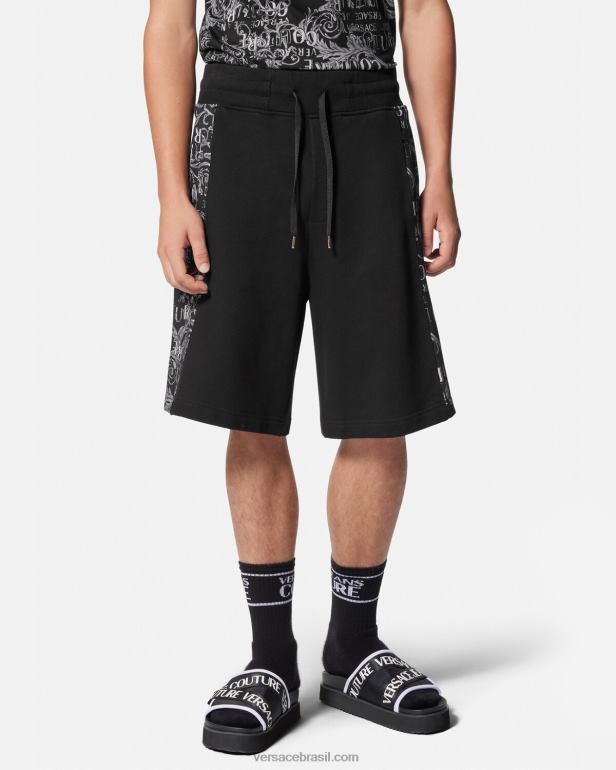 roupas P2TX2423 Versace shorts de moletom de alta costura com logotipo preto homens