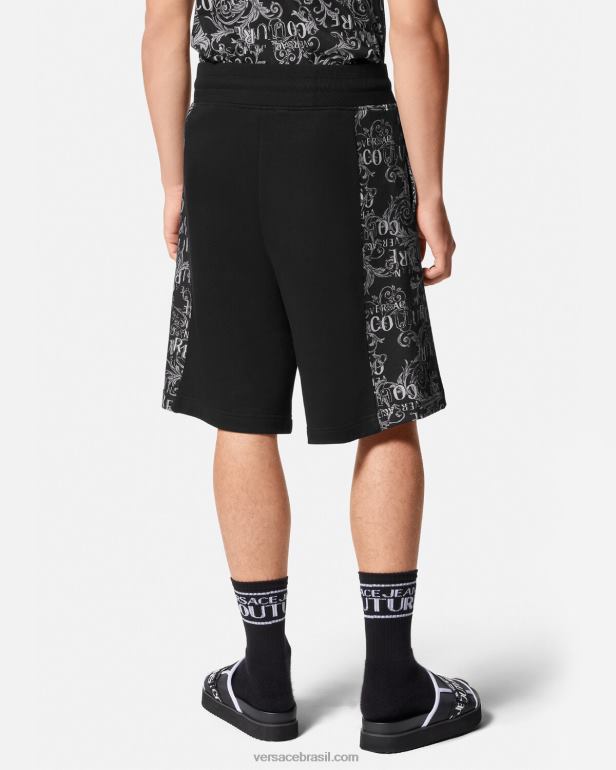 roupas P2TX2423 Versace shorts de moletom de alta costura com logotipo preto homens