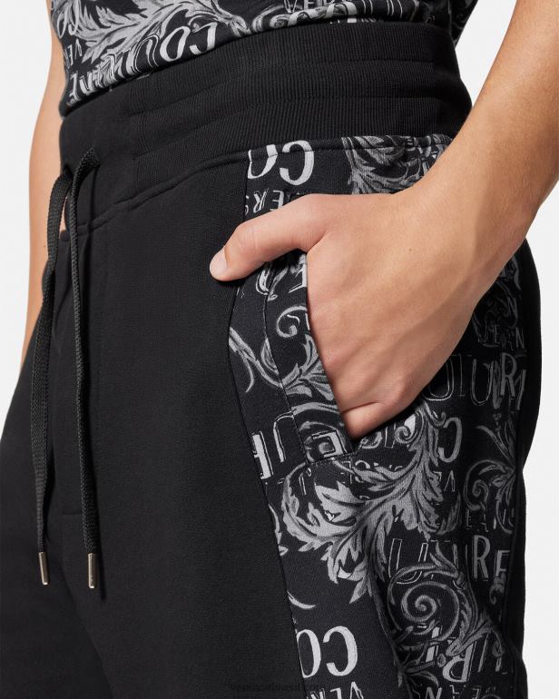 roupas P2TX2423 Versace shorts de moletom de alta costura com logotipo preto homens