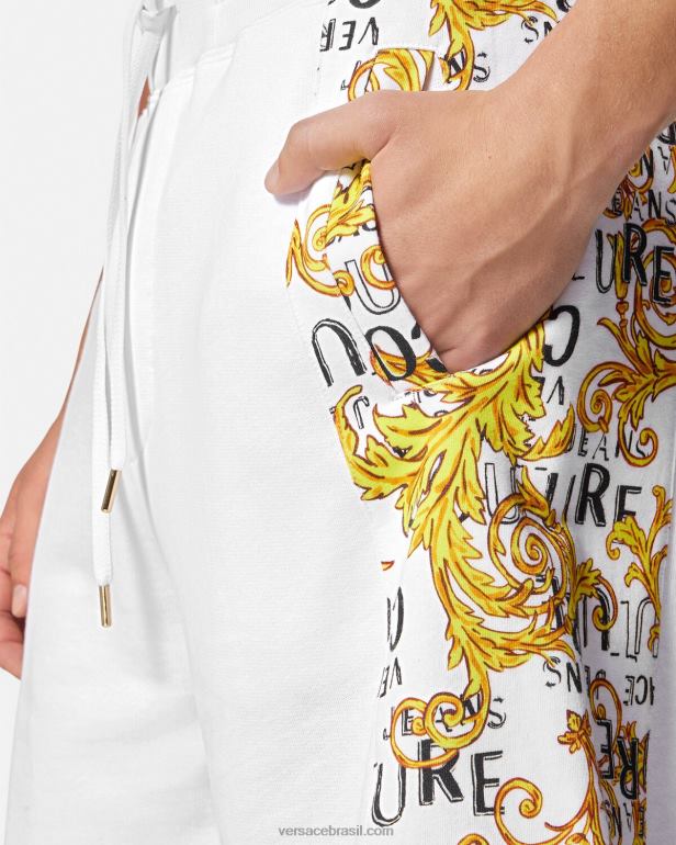 roupas P2TX2424 Versace shorts de moletom de alta costura com logotipo ouro e branco homens
