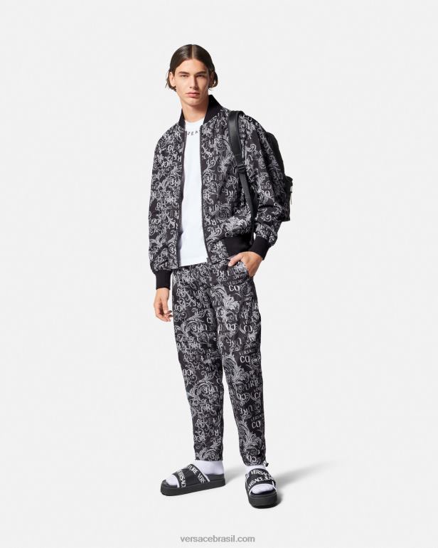 roupas P2TX2431 Versace calça de alta costura com logo preto e estampado homens