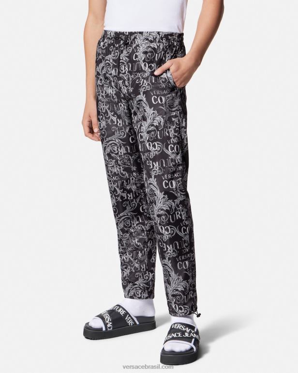 roupas P2TX2431 Versace calça de alta costura com logo preto e estampado homens