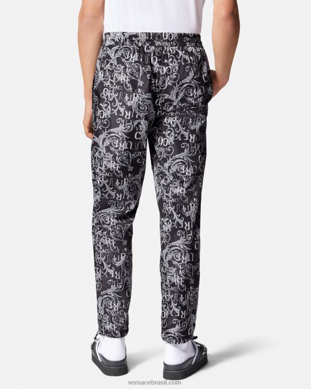 roupas P2TX2431 Versace calça de alta costura com logo preto e estampado homens