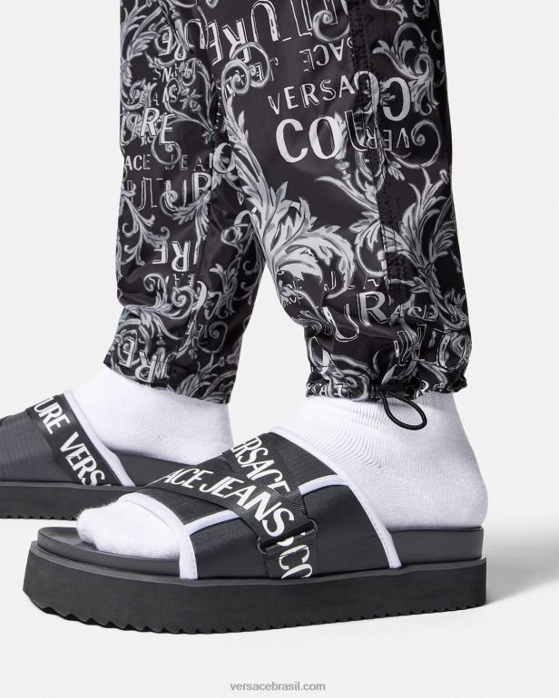 roupas P2TX2431 Versace calça de alta costura com logo preto e estampado homens