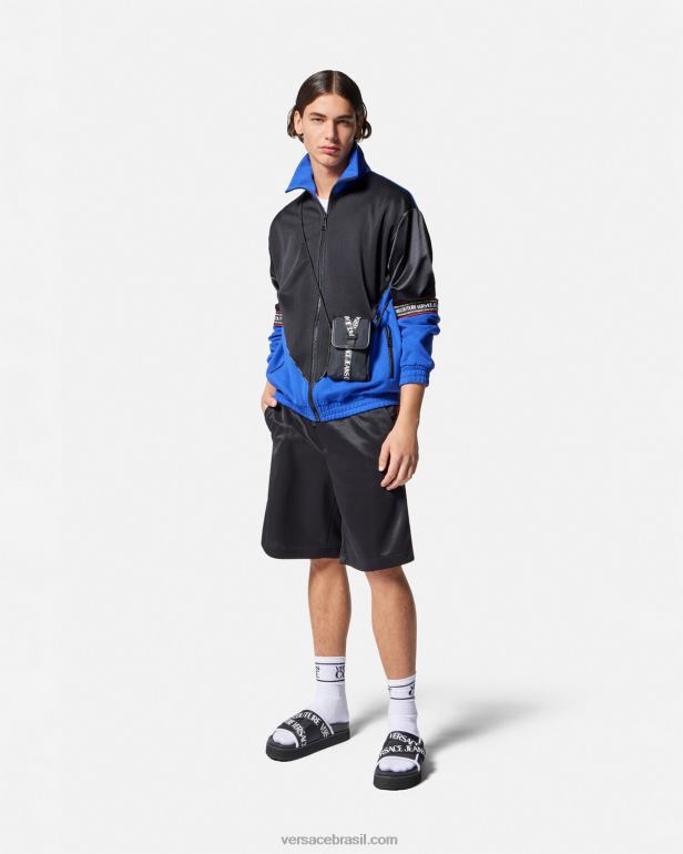 roupas P2TX2432 Versace shorts de moletom com logotipo preto homens