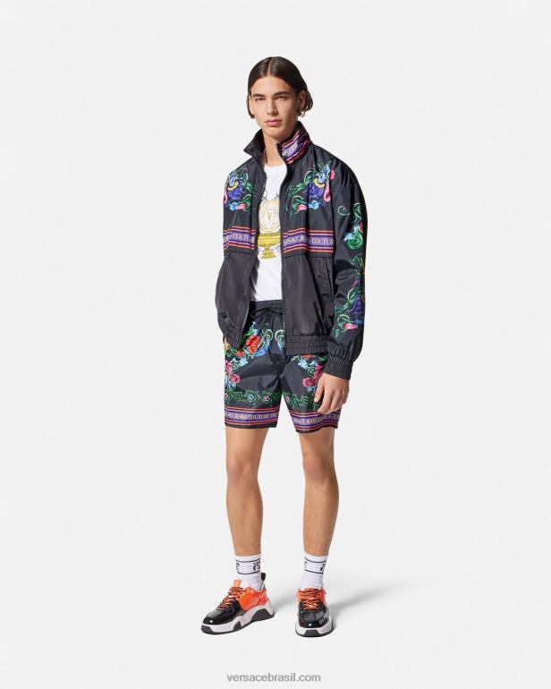 roupas P2TX2435 Versace shorts de jardim com emblema v ouro Preto homens