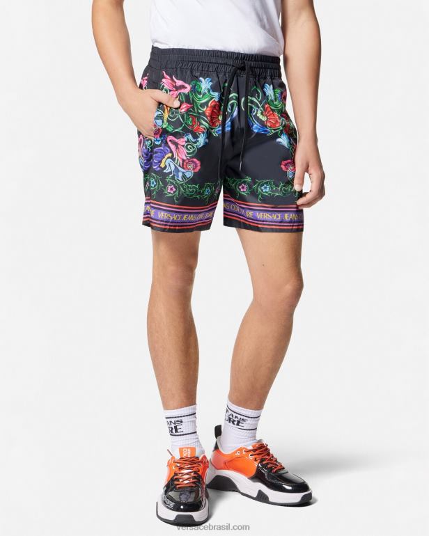 roupas P2TX2435 Versace shorts de jardim com emblema v ouro Preto homens