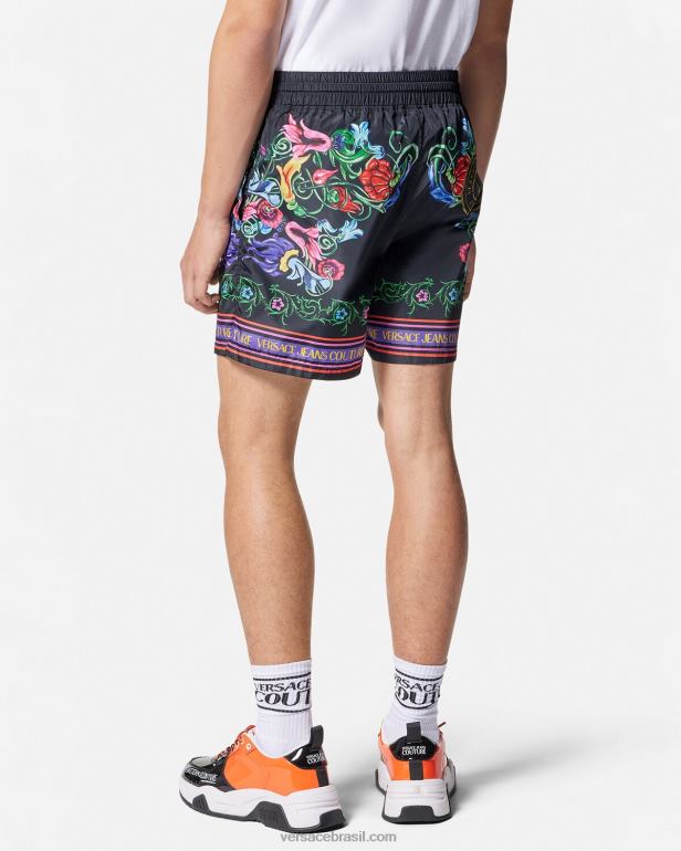 roupas P2TX2435 Versace shorts de jardim com emblema v ouro Preto homens