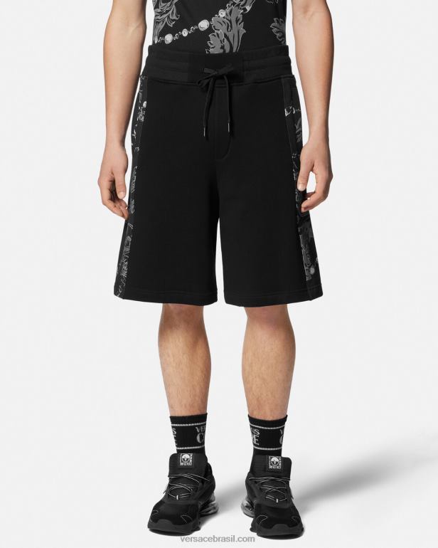 roupas P2TX2441 Versace shorts de moletom de alta costura preto homens