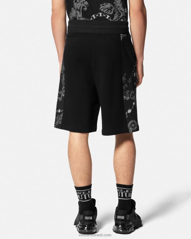 roupas P2TX2441 Versace shorts de moletom de alta costura preto homens