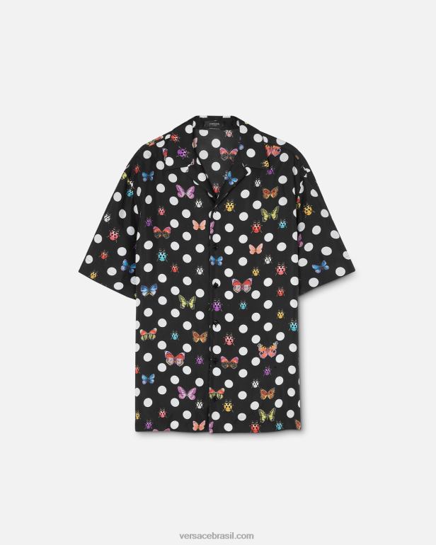 roupas P2TX1282 Versace camisa de seda com borboletas Uma cor homens