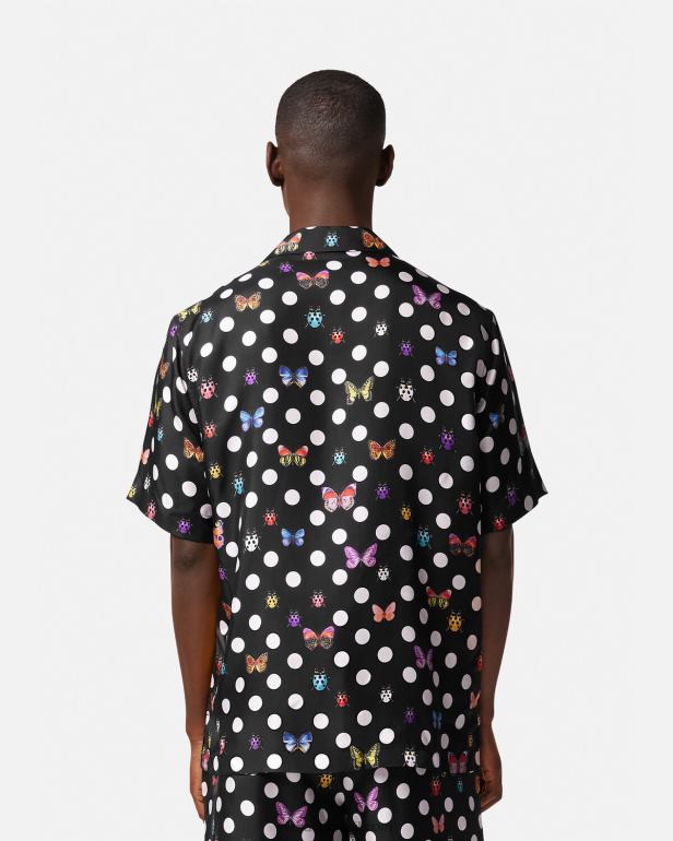 roupas P2TX1282 Versace camisa de seda com borboletas Uma cor homens