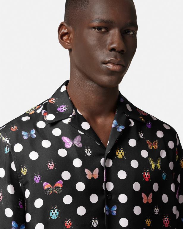 roupas P2TX1282 Versace camisa de seda com borboletas Uma cor homens
