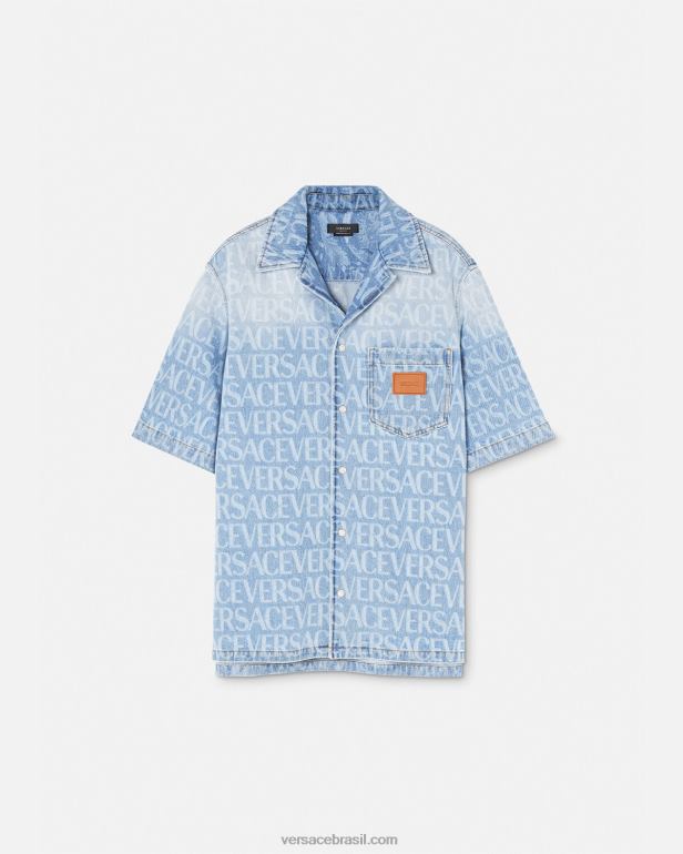 roupas P2TX1283 Versace camisa jeans completa azul homens