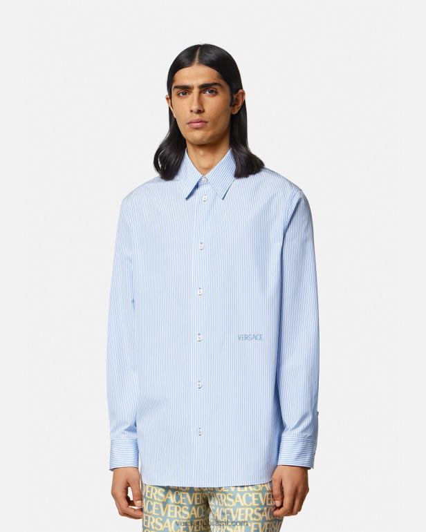 roupas P2TX1293 Versace camisa barroca listrada concha imprimir homens